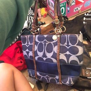 Blue denim coach purse